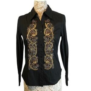 NWT Coldwater Creek embroidery & sequence  black button down size XS